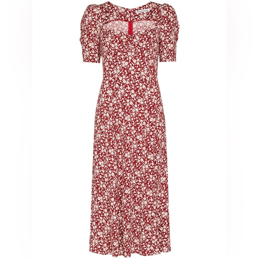 Reformation Matin Dress 🌹 Red Floral Midi Size 2